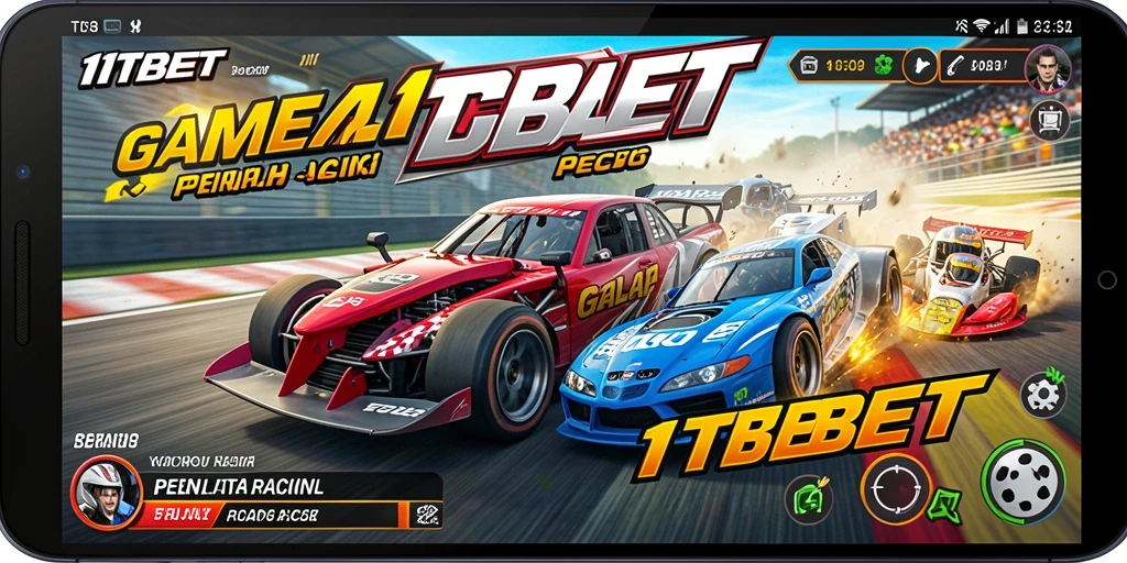 Screenshot gameplay 11TBET menunjukkan aksi balapan intens.