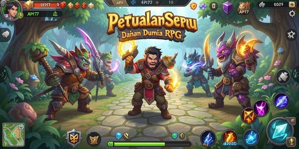 Tangkapan layar utama API77 menunjukkan aksi seru dalam permainan RPG.