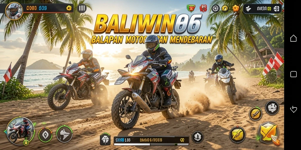 Screenshot gameplay BALIWIN66 dengan balapan motor yang mendebarkan.