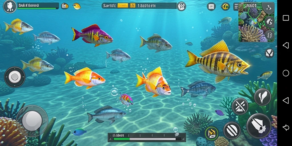 Screenshot utama BARU01 menunjukkan aksi seru dalam menangkap ikan.