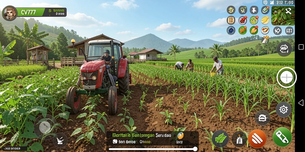 Tampilan gameplay menyenangkan dari CV777 dengan banyak tanaman dan hewan.