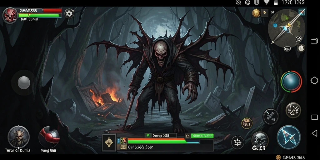 Tangkapan layar menampilkan suasana mencekam GEMS365 dengan monster yang menyeramkan.