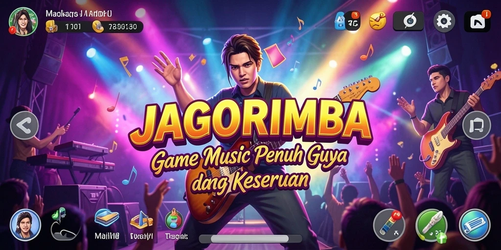 Tampilan dalam game JAGORIMBA menampilkan keseruan gameplay musik.