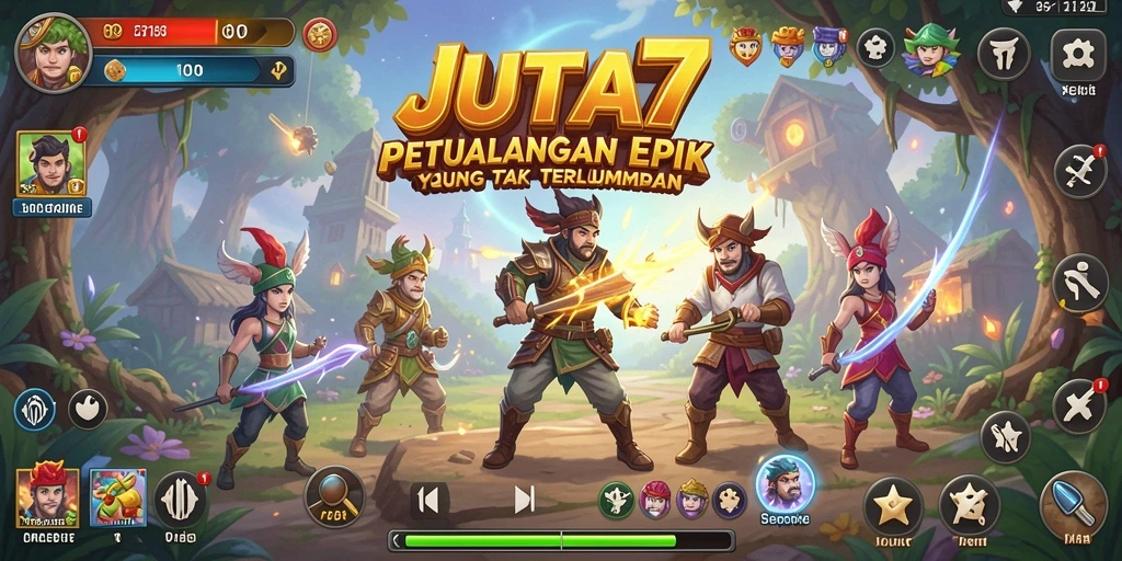 Screenshot utama menampilkan karakter dalam aksi di dunia petualangan JUTA7.