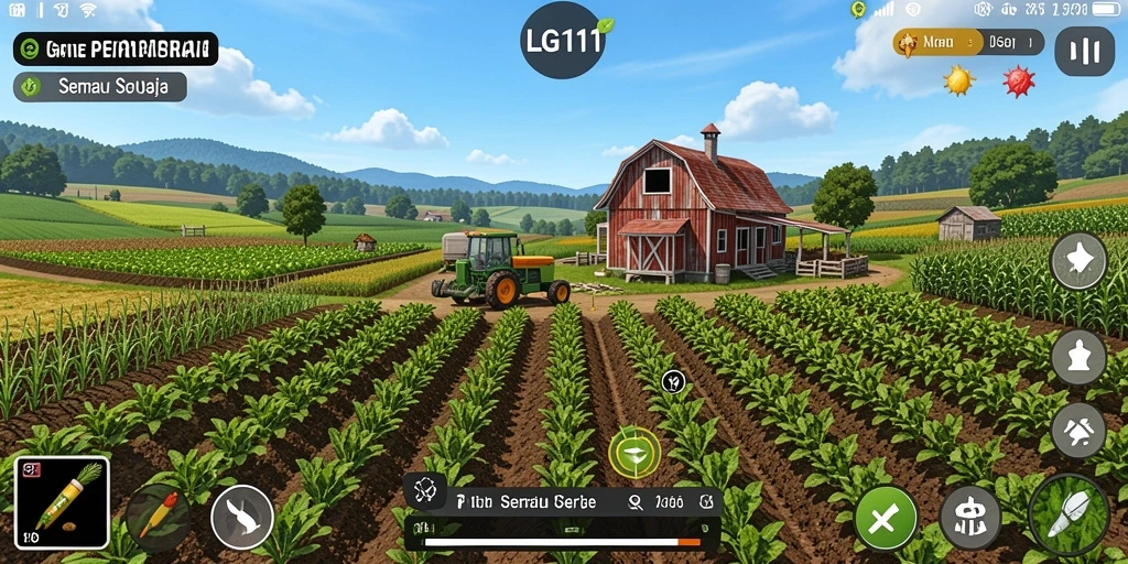 Tampilan gameplay LG111 dengan aktivitas bertani yang seru.