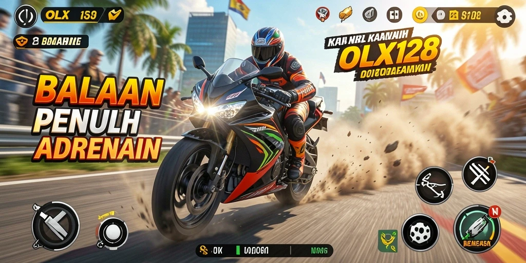 Screenshot gameplay dari balapan motor yang mendebarkan.