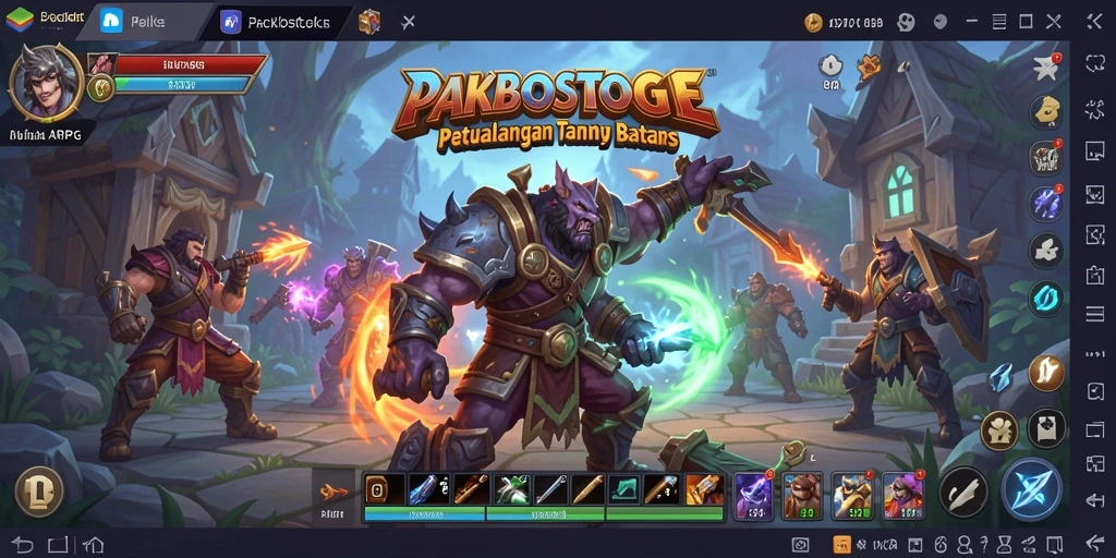 Tangkapan layar gameplay PAKBOSTOGEL dengan karakter bertarung melawan monster.