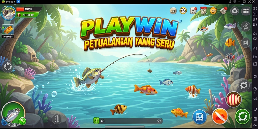 Screenshot gameplay <strong>PLAYWIN</strong> menampilkan momen memancing yang mendebarkan.