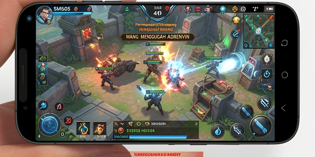 Screenshot gameplay SM605 menunjukkan pertempuran yang mendebarkan.