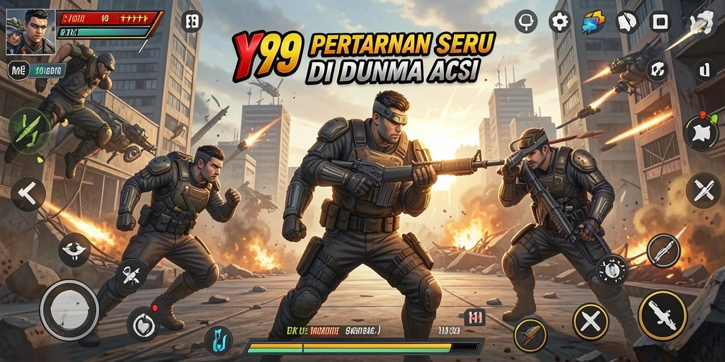 Tangkapan layar gameplay Y89 yang menunjukkan aksi pertempuran yang seru.